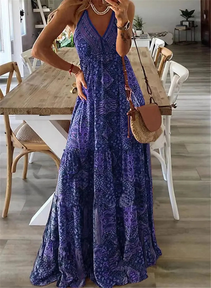 Boho Maxi Sukienka z Kwiatowym Motywem dla Kobiet