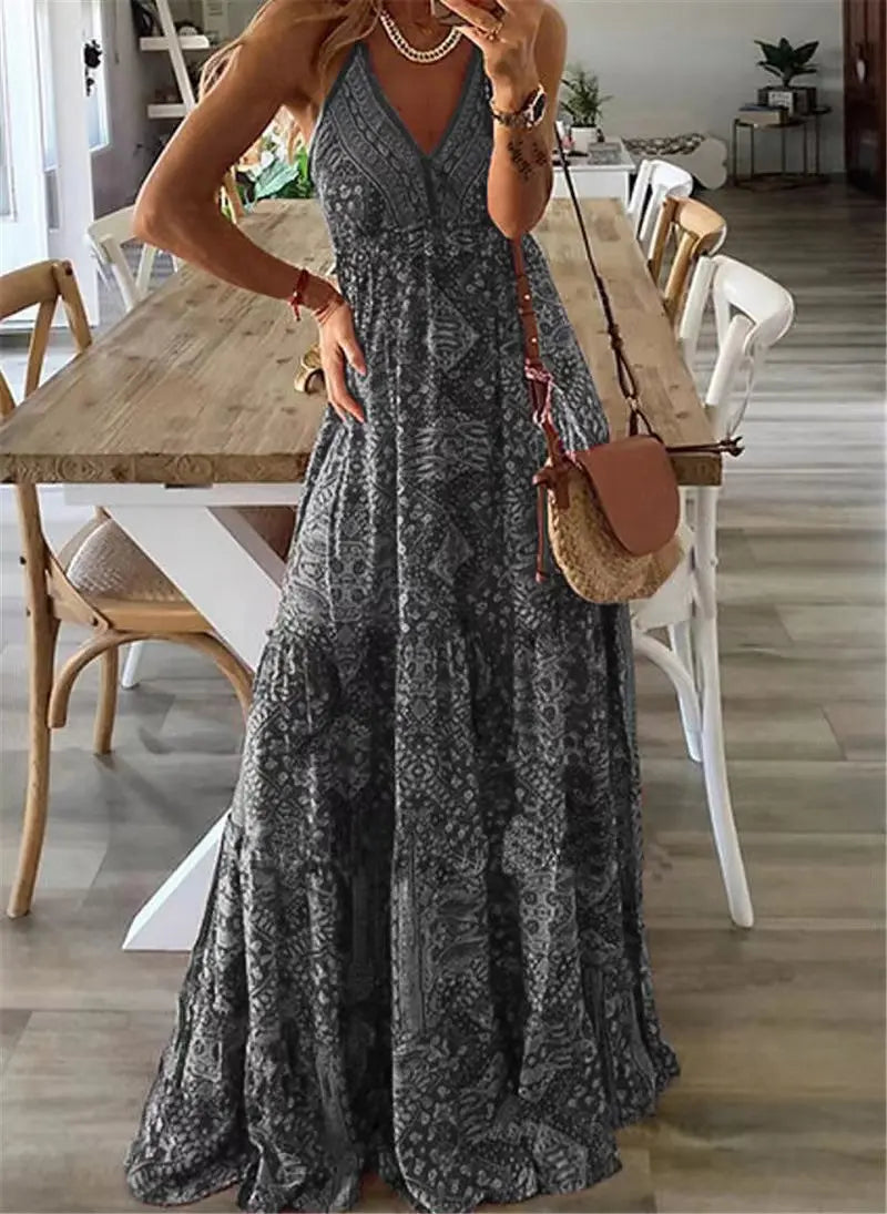 Boho Maxi Sukienka z Kwiatowym Motywem dla Kobiet