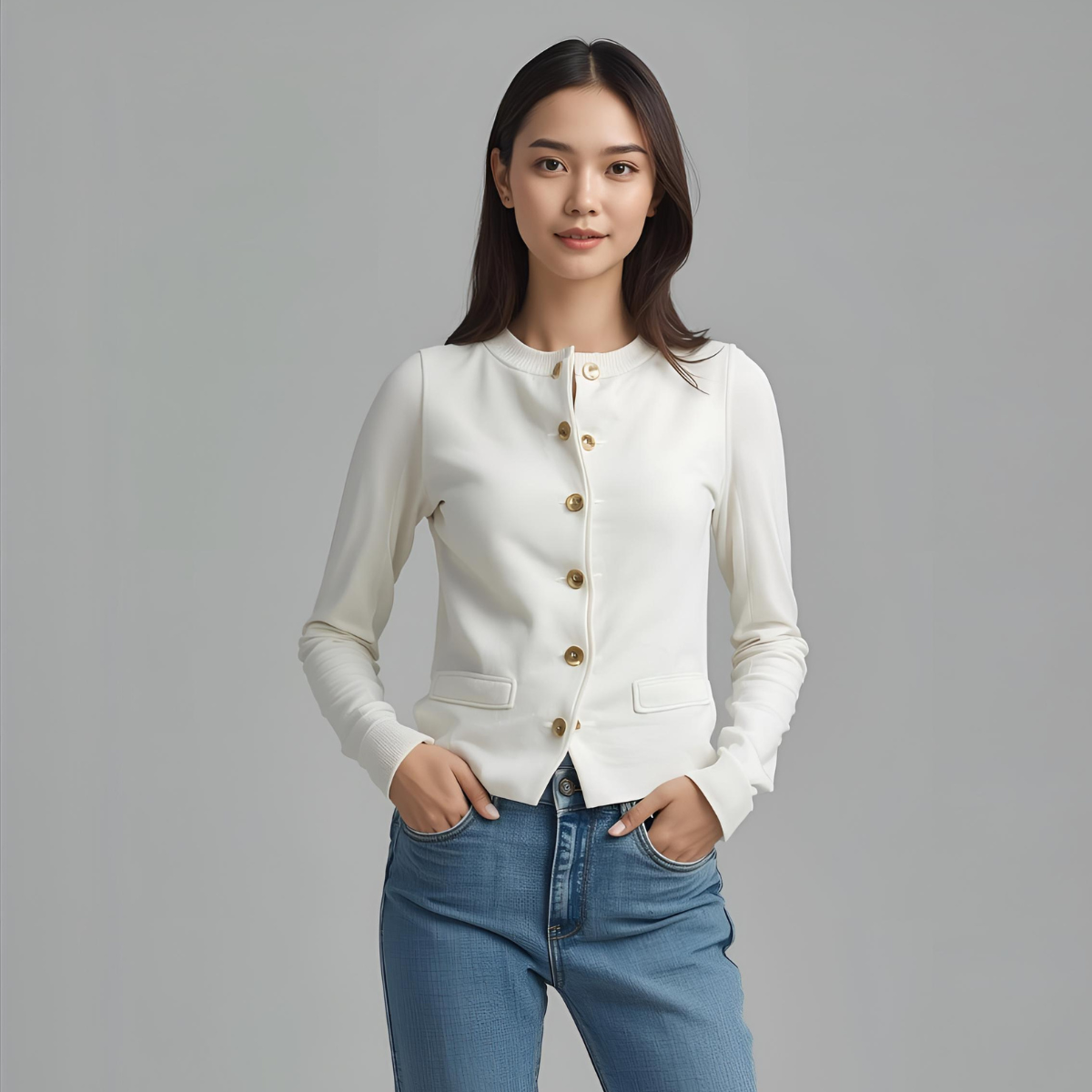 BIANCAEL | Stylish White Casual Vest with Gold Accents