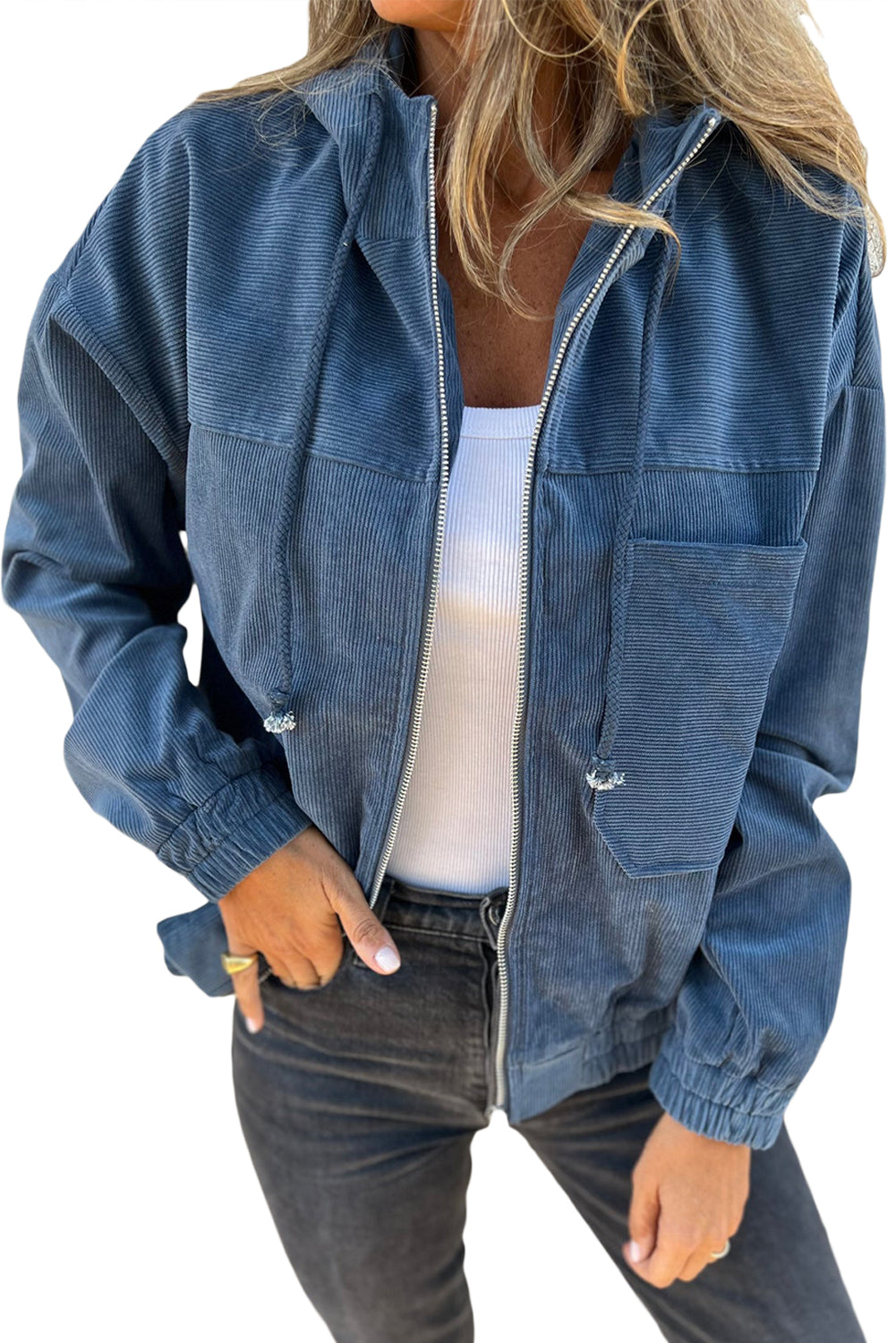 Bluza z Kapturem i Sznurkiem w Kolorze Turkusowym