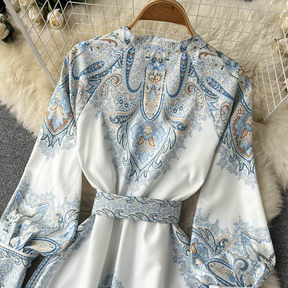 A-line Dress with Floral Pattern and Belt