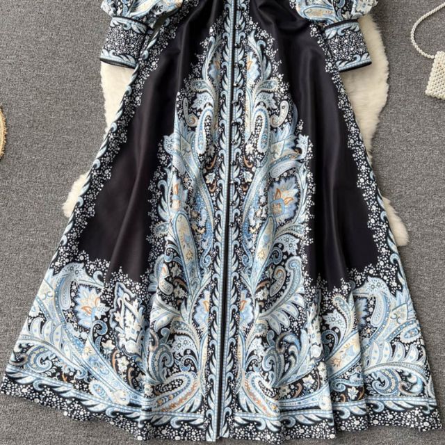 A-line Dress with Floral Pattern and Belt