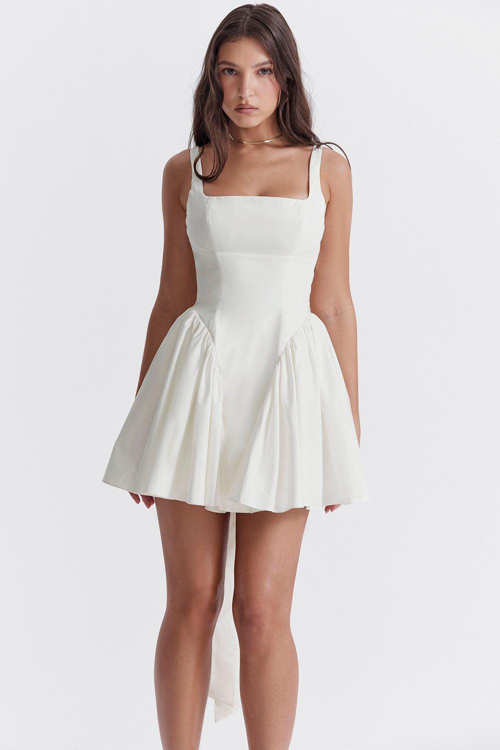 Celestial Elegance: White Dress with Bow Detail